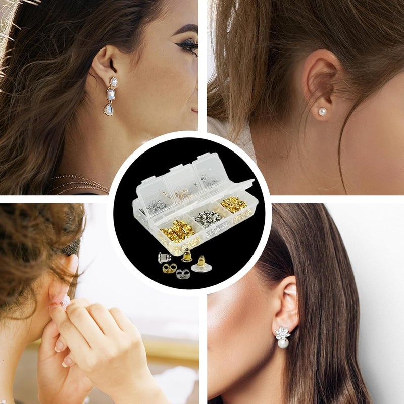 Mevodeata Earring Backs 6 Styles 170 Pcs, Hypoallergenic Metal, Bullet Shape Safety Earring Backs Replacements for Earring Studs Hoops - Image 5